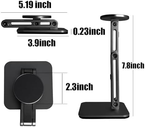 Magnetic Phone Stand for Desk, Heightened & Adjustable & Foldable Metal Magnetic Phone Holder Stand for Desk/Office/Home, Compatible with Magsafe Case/iPhone 15/14/13/12 Series (Black) – Enhanced Compatibility and Speed