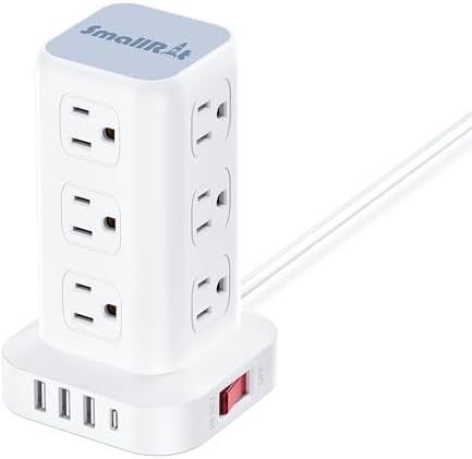 Elevate Your Charging Efficiency with the 12-Outlet Tower Surge Protector Power Strip – 6.5 Feet Extension Cord, 4 USB Ports Including USB-C, Compact Charging Station for Office and Home, Enhanced Surge Protection for Ultimate Device Safety