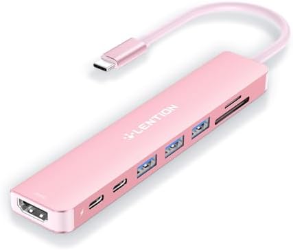 LENTION Rose Gold 8-in-1 USB-C Hub: Ultimate Connectivity for Mac Book Pro & Surface with 4 K HDMI, 100 W Power Delivery, and 5 Gbps Data Transfer – Perfect Accessory for Busy Professionals Seeking Efficiency and Style
