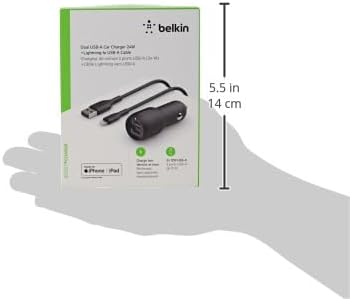 Belkin 24 W Dual USB Car Charger with Lightning Cable – High-Speed Charging Solution for i Phone, Samsung Galaxy, Air Pods & More – Compact and Durable Dual USB-A Power Adapter for Effortless On-the-Go Connectivity – Ultimate Versatility for Multiple Devices