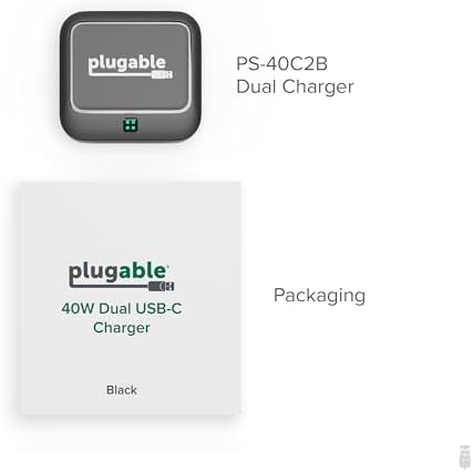 Dual USB-C 40 W Fast Charging Wall Adapter – Compact Plugable Power Charger for i Phone 16, i Pad, Air Pods, Samsung Galaxy, Google Pixel – Foldable Design for Portability and Versatile Use in Home or Travel – Sleek Black Finish for Modern Aesthetics and Enhanced Device Compatibility