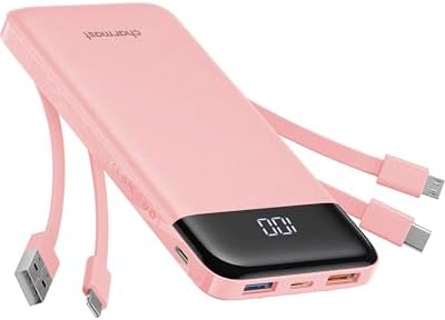 Ultra-Slim 10,000 m Ah Portable Power Bank with Built-In Charging Cables – 6 Outputs, 3 Inputs, Fast 3 A Charging for Universal Device Compatibility – Essential Travel Battery Pack for i Phone, Samsung, Google Pixel, LG, and More