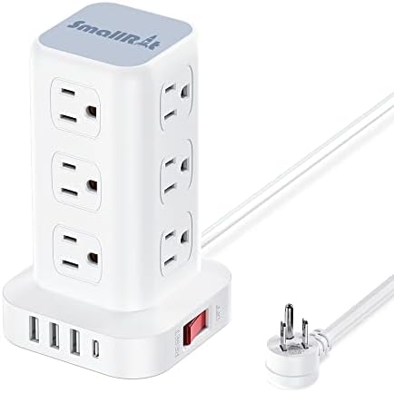 Elevate Your Charging Efficiency with the 12-Outlet Tower Surge Protector Power Strip – 6.5 Feet Extension Cord, 4 USB Ports Including USB-C, Compact Charging Station for Office and Home, Enhanced Surge Protection for Ultimate Device Safety