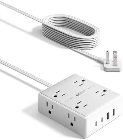 15 Ft Surge Protector Power Strip with 8 Outlets & 4 USB Ports – Wall Mountable Flat Plug Charging Station for Home, Office, and Dorm Room – High-Speed USB-C Compatible Extension Cord for Ultimate Device Connectivity and Safety
