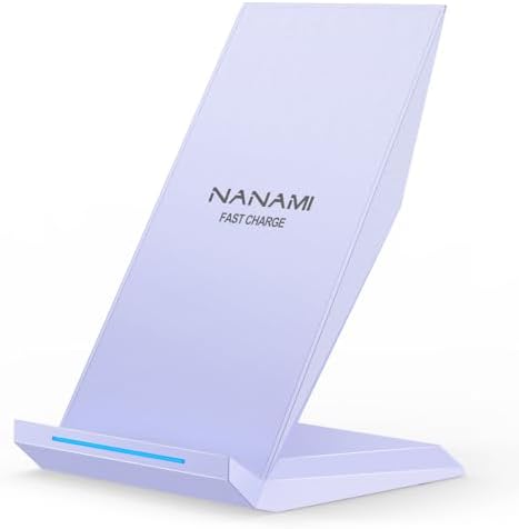 NANAMI 15 W Qi Certified Fast Wireless Charger Stand – Ergonomically Designed for i Phone 16/15/15 Pro/Plus/Max & Samsung Galaxy S25/S24/S23/S22/S21 – Ultra-Fast Charging with Advanced Safety Features for All Qi-Compatible Devices – Sleek, Space-Saving Solution for Effortless Charging at Home or Office