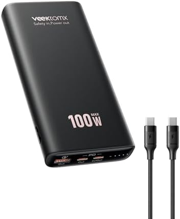 VEEKTOMX 100 W Ultra-Fast Charging Power Bank – 20,000 m Ah USB-C PD 3.0 Battery Pack for Mac Book Pro, i Phone 16/15, Samsung Galaxy & More – Lightweight Portable Charger with 1.6-Hour Recharge Time – Ideal for Business & Travel Use with Versatile Device Compatibility and Rapid Charging Solutions