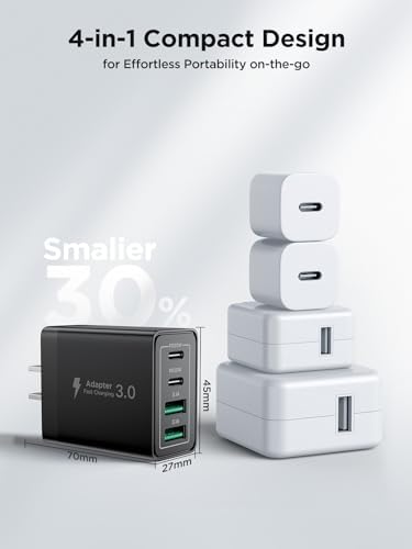Aioneus 40 W USB C Fast Charging Block – 4-Port Dual PD & QC Wall Charger for i Phone 11-16, i Pad & Samsung Devices – Compact, High-Performance Power Adapter with Enhanced Safety Features for Home & Travel
