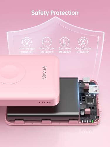 Magnetic 2-in-1 Wireless Portable Charger for Apple Watch & i Phone – 12000 m Ah Fast Charging Power Bank with 20 W Output for i Phone 16/15/14/13/12 & All Apple Watch Series – Compact Travel Essential in Pink – Charge 4 Devices Simultaneously with Advanced Safety Features