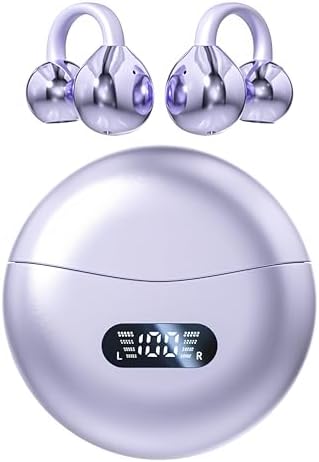 Chic Purple Wireless Bluetooth 5.4 Clip-On Earbuds for Women – Open Ear Design Enhances Comfort and Safety, Ideal Waterproof Fitness Headphones for Gym, Daily Commutes, and Leisure – Extended Battery Life & Superior Connectivity for Seamless Audio Experience