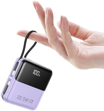 Compact 10,000 m Ah Portable Charger with Built-In Cable – Fast Charging Mini Power Bank for i Phone, Samsung, and Android Devices – Smart LED Display for Battery Monitoring – Ultimate Travel Companion for On-the-Go Power Solutions