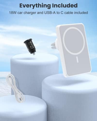 Magnetic Wireless Car Charger by Joy Geek – Fast 18 W Charging for i Phone 14/13/12 Series | Mag-Safe Compatible Air Vent Mount | Elegant Snowy White Design for Ultimate Convenience and Stability on the Road