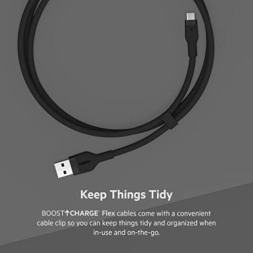Belkin Boost Charge Flex Silicone USB-A to USB-C Charging Cable (2 M/6.6 ft) – Fast Data Transfer & Durable Design for i Phone 16, Galaxy S25, Pixel 9 & More with Convenient Cable Clip – Tangle-Resistant Flexibility for Ultimate Compatibility and Performance