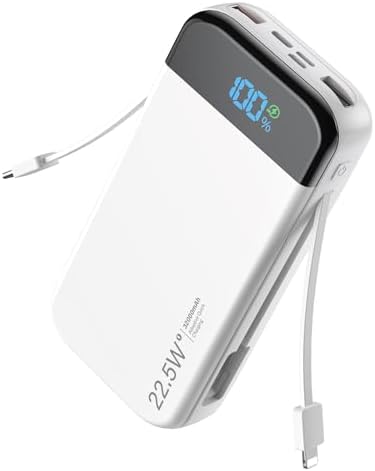 High-Capacity 32000 m Ah Portable Charger Power Bank with Built-In Cables – PD3.0 Fast Charging USB-C & 5 Outputs – LCD Display Travel Battery Pack for i Phone & Samsung – Ultimate Compatibility & Durability in Sleek Black Design