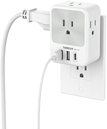 TESSAN Surge Protector Wall Outlet Extender with 3 AC Ports & 3 USB Charging Blocks (Including USB-C) – Multi Plug Wall Charger for Enhanced Device Connectivity in Home, Office, Dorm & School – Fast Charging & Compact Design for Ultimate Convenience