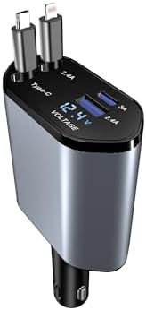 2025 Upgraded 4-in-1 Retractable Car Charger – Dual USB Ports with Fast Charging (Max 66 W) for i Phone 16/15/14/13/12 Pro Max & Samsung Galaxy Fold/S Series, Effortless Device Compatibility and Storage Solution