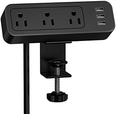 Maximize Workspace Efficiency with JSVER Desk Clamp Power Strip – 3 AC Outlets & Dual USB Ports, 6.5 ft Extension Cord for Home Office & Workshop – Seamless Desk Organization & Rapid Charging Solution