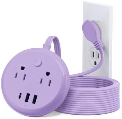 KOOSLA Compact Flat Plug Power Strip with USB C Ports – 2 AC Outlets & 3 Fast-Charging USB Ports for Ultimate Travel Convenience – 1250 W Capacity, 5 ft Cord – Ideal for Cruise Ships, Dorms, Homes, & Offices – Lightweight, Space-Saving Design for Multi-Device Charging