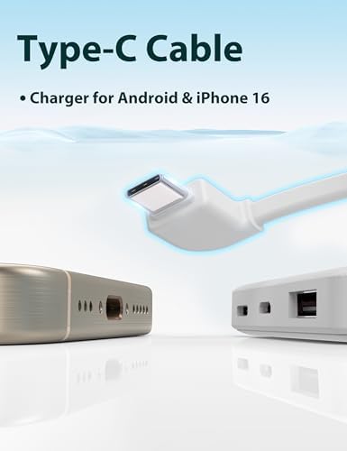 Ultra Slim 6000 m Ah Power Bank with Built-In USB C Cords – Card-Sized Portable Charger for Effortless On-the-Go Charging, Triple Output for i Phone, Samsung, Google Devices – Stylish and Compact Battery Pack for Enhanced Efficiency and Versatility