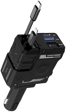 2025 Upgraded 4-in-1 Retractable Car Charger – Dual USB Ports with Fast Charging (Max 66 W) for i Phone 16/15/14/13/12 Pro Max & Samsung Galaxy Fold/S Series, Effortless Device Compatibility and Storage Solution