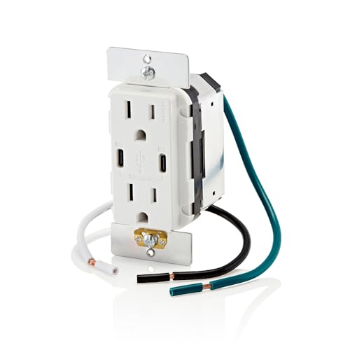 Leviton 60 W Dual USB Type A/Type-C In-Wall Charger – Fast, Efficient Power Delivery Solution for Smartphones, Tablets & Laptops – Tamper-Resistant Outlet in Light Almond for Safe, Clutter-Free Charging Experience – Perfect for Home and Office Use