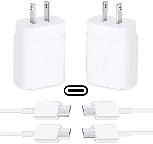 Dual 25 W PD Fast Wall Charger Set with 5 Ft Type C to C Cables – Ultimate USB C Charger for Samsung Devices, Including S22/S21/Note Series – Compact, Reliable, and Travel-Friendly Power Solution