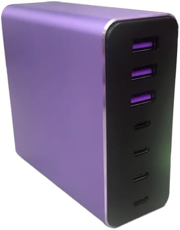 Revolutionary 7-Port Ga N USB C Charging Hub – 65 W High-Speed Aluminum Alloy Power Station for Mac Book Pro, i Pad Pro, i Phone & More – Stylish Purple Multi-Device Charger for Ultimate Efficiency and Portability
