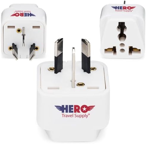 Hero Travel Supply All-in-One Universal Travel Adapter – Global Charging Companion for 100+ Countries | Charge Up to 3 Devices with Dual USB-A & USB-C Ports | Compact Design with Built-in Surge Protection for Hassle-Free Adventures | Essential Travel Accessory for On-the-Go Connectivity