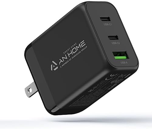 Power Up Your Devices with the An Home 65 W USB-C Ga N Fast Wall Charger – Compact 3-Port Charging Brick for Mac Book Pro, i Phone 11-15 Pro Max, and More – Ultimate Efficiency with Foldable Plug Design and Superior Compatibility for Rapid Multi-Device Charging