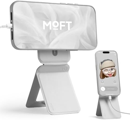 MOFT Phone Stand, Magnetic Phone Tripod Stand Stain-Resistant MOVAS Leather & Angle Adjustment & Strong Magnets Tripod for iPhone 16/15/14/13/12 (Included Metal Ring)-Misty Cove – Enhanced Compatibility and Speed