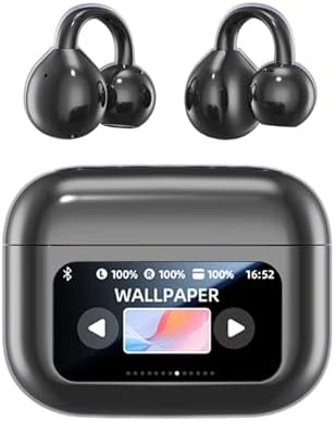 Revolutionary M100 Clip-On Open Earbuds with Advanced LCD Touch Control – Wireless Bluetooth 5.4 Headphones in Trendy Purple – 48-Hour Runtime for Unmatched Audio Freedom – Ideal for Active Lifestyles, Sports, and Fitness Enthusiasts Seeking Enhanced Environmental Awareness and Comfort