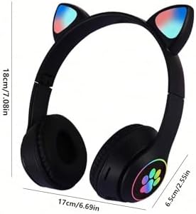 Sleek Black Cat Ear Bluetooth Headphones – Ergonomically Designed Over-Ear Comfort with Superior Sound Quality, Fast Device Pairing, and Long Battery Life for Ultimate Audio Enjoyment for All Ages