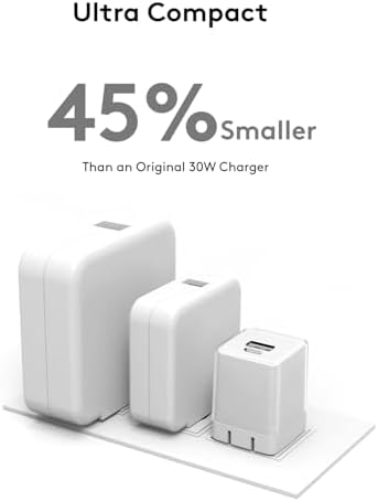 30 W Ga N Dual-Port USB-C Charger – Ultra-Portable Fast Charging Power Adapter for i Phone 12/13/14/15/16, i Pad Pro/Air/Mini, Google Pixel, Samsung Galaxy – Compact Foldable Design for Mobile Professionals and Travelers – Sleek Grey Finish for Modern Tech Aesthetics