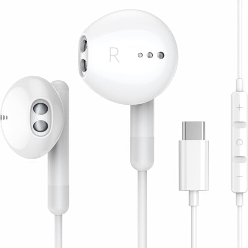 Premium USB C Earbuds for i Phone 16, 15 Pro Max & i Pad Pro – High-Fidelity Wired Headphones with Microphone and Volume Control for Google Pixel 8, 7, 6, A5 & Samsung S24, S23, S22, S21, S20, A55 – Ultimate Sound Experience and Fast Connectivity