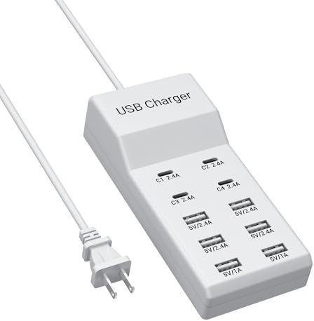 Ultimate 10-Port USB Charging Hub – 50 W Fast Multi-Device Charger Station Compatible with i Phone, Galaxy, i Pad, and More – Smart Power Distribution for Home & Office Use – Sleek, Compact Design for Travel Convenience