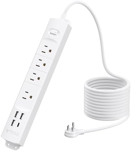 Ultra-Slim TROND Surge Protector Power Strip with 3 USB Ports & Type C – 4 AC Outlets for Maximum Device Protection & Charging Speed – 1440 J Surge Defense, ETL Listed, Space-Saving Wall Mount Design for Home Office & Dorm Use – Versatile Power Management Solution in Elegant Black