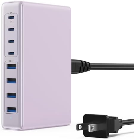 200 W Ga N IV USB-C Charging Hub: 8-Port Fast Charging Station with PD 65 W for Laptops, i Phones, i Pads, and Steam Deck – Compact & Efficient Power Adapter in Striking Red for Ultimate Device Versatility