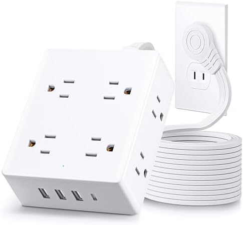 Olcorife Ultra Thin Surge Protector Power Strip with 10 ft Cord – 8 Outlet & 4 USB Charging Ports (1 USB-C) – Ideal College Dorm Essential for Efficient Power Management & Enhanced Device Compatibility – Sleek Flat Plug Design for Space Optimization & Safety
