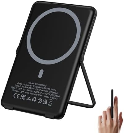 Ultra-Slim 0.3-Inch Magnetic Power Bank – 5000 m Ah Wireless Charger with Foldable Stand & USB-C Cable – Fast Dual-Device Charging for i Phone 16/15/14/13/12 – Travel-Ready Portable Battery Pack for Effortless On-the-Go Power Solutions