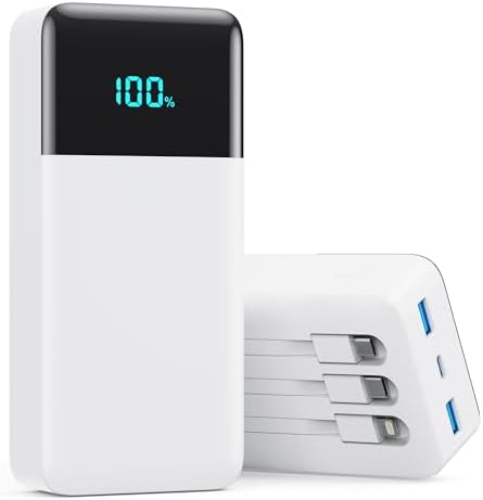 High-Capacity 50800 m Ah Portable Power Bank with 3 Built-In Cables, 25 W PD & QC4.0 Fast Charging – Universal Charging Solution for i Phone 16/15/14/13, Android Devices & More – Smart LCD Display, 6 Outputs & 2 Inputs, Enhanced Safety Features for On-the-Go Power Needs