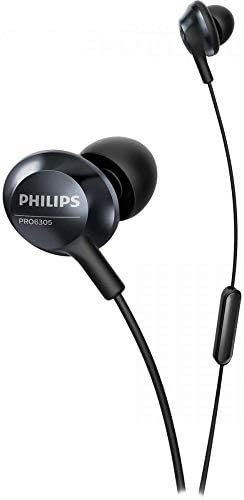 Philips PRO6305 High-Resolution In-Ear Headphones with Built-in Microphone – Noise Isolating Ergonomic Earbuds, Customizable Fit with 3 Ear Cap Sizes, Perfect for Audiophiles and Everyday Use, Sleek Black/Silver Design for Enhanced Listening Experience