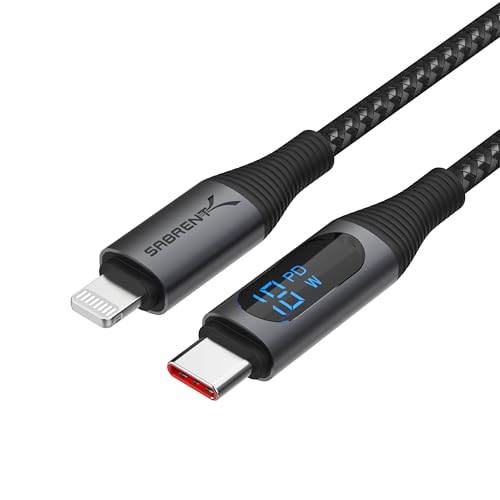 SABRENT Smart Display USB-C to Lightning Cable – 1 M (3.3 FT) for Rapid 60 W Charging & 480 Mbps Data Transfer, Apple MFi Certified for i Phones, i Pads, i Pods, Mac Books – Optimal Compatibility & Enhanced Performance