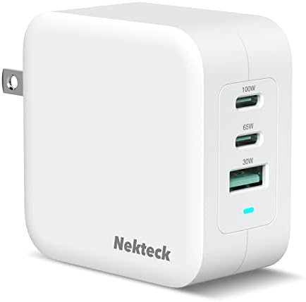 Nekteck 100 W Ga N USB-C Fast Charger – Tri-Port Wall Charger with PD 3.0 & QC 3.0 for Rapid Charging of Mac Book Pro/Air, i Phone 16/15/14, i Pad, Galaxy S25/S24, Pixel Book, Steam Deck, and More – Compact, Foldable Design for Ultimate Portability and Versatile Compatibility