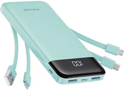 Sleek 10,000 m Ah Multi-Device Portable Charger with Built-In Cables – High-Speed 3 A Power Bank for i Phone, Samsung, Pixel, LG, Moto, i Pad – Ultimate Travel Essential with 6 Outputs for Effortless Charging on the Go