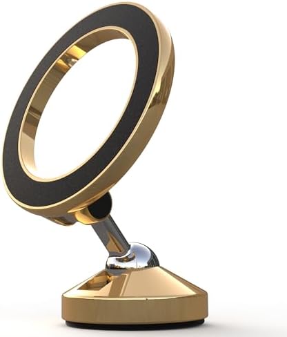 Premium Magnetic Car Phone Holder with 360° Rotation for i Phone & Android – Mag Safe Compatible Metal Mount in Elegant Golden Finish – Secure Grip for Safe Navigation and Hands-Free Calling – Ideal for i Phone 16, 15, 14, 13 Pro Max and More – Enhances Driving Safety with Stylish Design