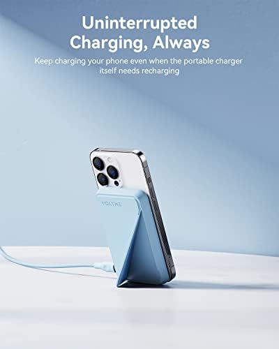 VOLTME Magnetic Power Bank 5,000 m Ah – Foldable Wireless Charger with Kickstand and USB-C Port for i Phone 16/15/14/13/12 Series – Dove Grey, Effortless Alignment for Seamless Charging and Enhanced Portability, Unmatched Battery Performance with American Amprius Technology, Perfect for On-the-Go Use and Reliable Connectivity