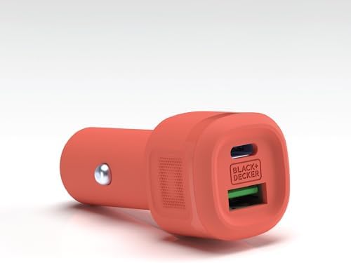 BLACK+DECKER 38 W Dual USB-C Car Charger – Compact Fast Charging Adapter with LED Indicator for i Phone 16/15/14/13/12, Pixel 3/2 XL, i Pad Pro – Advanced Power Delivery & Qualcomm Quick Charge Technology for Optimal Performance on the Go