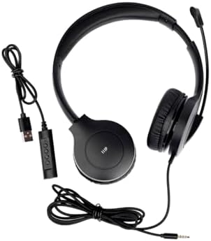 Monoprice WFH 3.5 mm + USB Wired On-Ear Headset for Remote Work & Online Learning – Lightweight Design, In-Line USB Controller for Volume & Mute – Ideal for Virtual Meetings with Enhanced Audio Clarity – Sleek Black Finish, Comfortable All-Day Wear