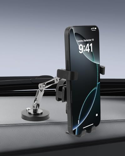 Revolutionary Gravity Lock Dual Arm Car Phone Mount – 360° Adjustable Smartphone Holder for Dashboard, Windshield & Seat | Universal Fit for 4.7-7.2″ Devices with Enhanced Silicone Grip for Superior Stability and Protection