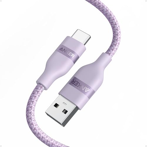 Eco-Friendly Anker Car Play Cable – 6 ft Upcycled Braided USB A to USB C Charger for i Phone 16, 15 Pro Max & Samsung Note20 – Fast Charging & Seamless Connectivity in Stylish Violet – Durable, Tangle-Free Design for Ultimate Driving Experience