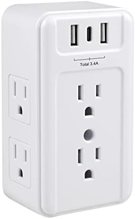 Elevate Your Charging Game with the Clear Power 2-Outlet Power Strip – 6 ft Flat Plug Power Station Featuring 3 USB Ports (1 USB-C) for Rapid Device Charging, Ideal for Home, Office & Travel, Durable & Compact Design, White, Model DC3 S-1102-DC